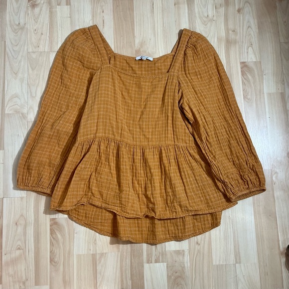 MADEWELL Yellow Peasant Balloon Plaid Top Shirt Blouse XXS - Picture 2 of 6